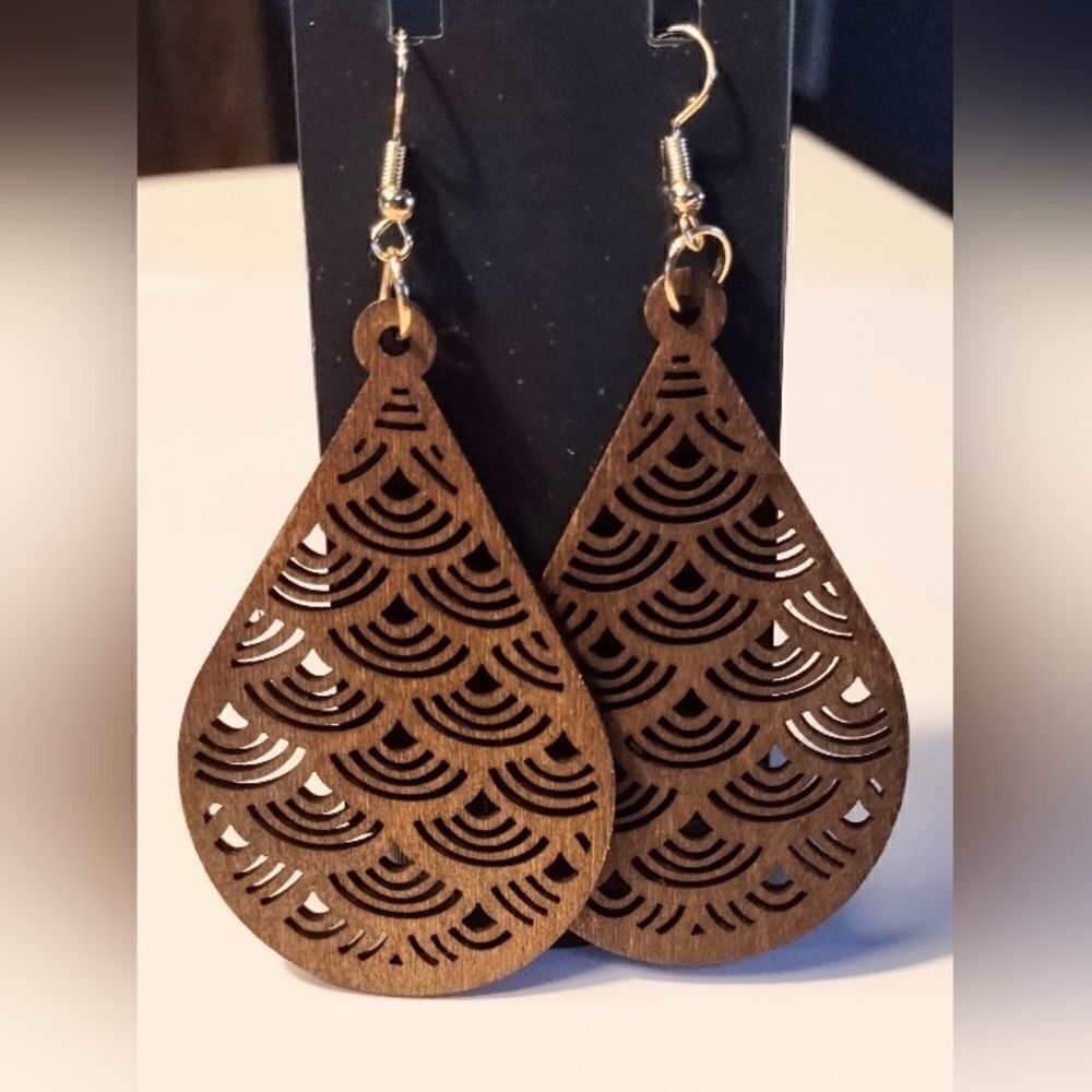earrings Vintage wooden dangle women's New d87‎